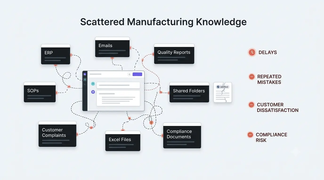 Scattered manufacturing systems causing delays, repeated mistakes, and compliance risk