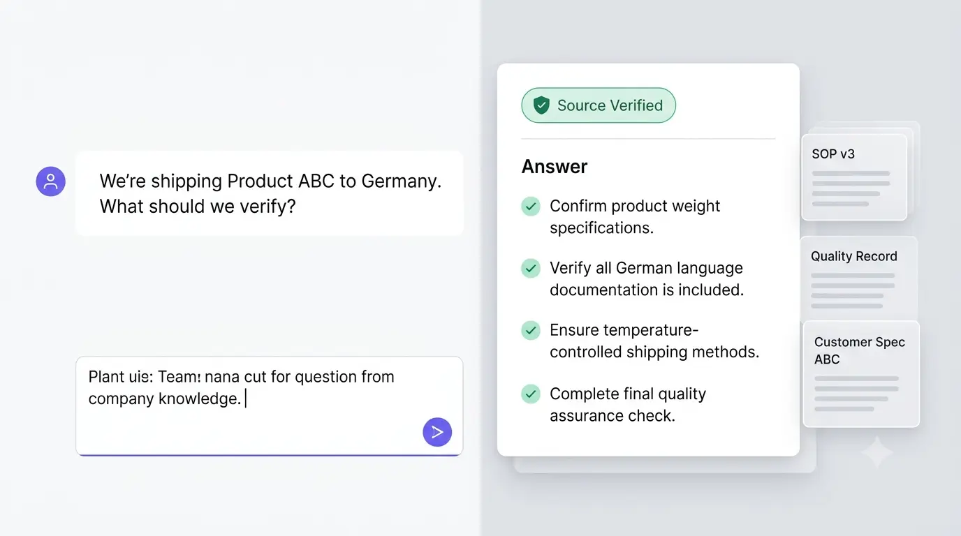 Ask a manufacturing question and receive a source-verified actionable answer
